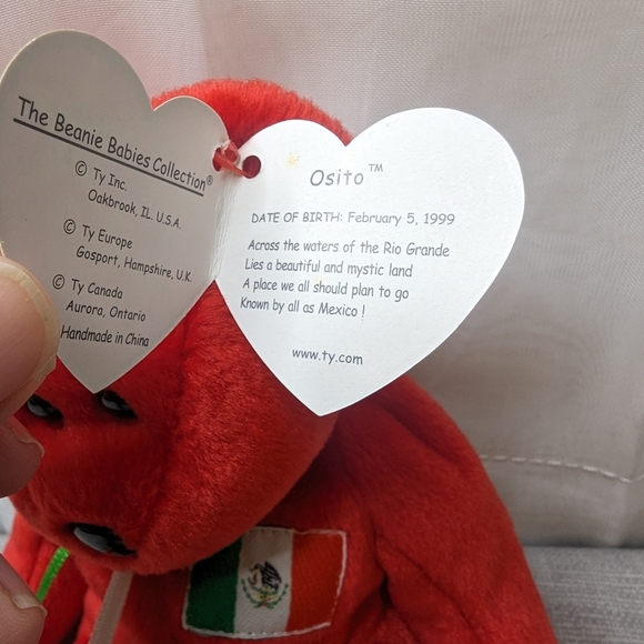 1999 TY Beanie Babies Osito Red Teddy Bear  Tags Flag Mexican Flag Retired Vinta - Picture 3 of 9
